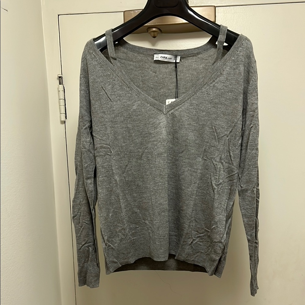 Zara Gray V-Neck Sweater